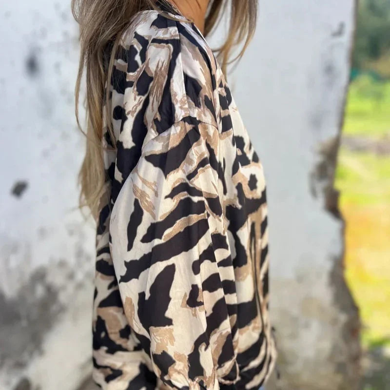María - Zebra Print Zip-Up Bomber Jacket